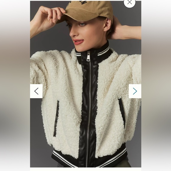 Avec Les Filles Jackets & Blazers - Anthropologie Avec Les Filles Sherpa Fleece Varsity Bomber Jacket NWOT